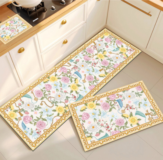 VIKAMA Küchen-Bodenmatte im koreanischen Stil mit floralem Kieselalgen-Design, rutschfeste und saugfähige Fußmatte für Badezimmer und Heimdekoration, Mehrfarbig, B/T: 60 x 40 cm - Bild 1