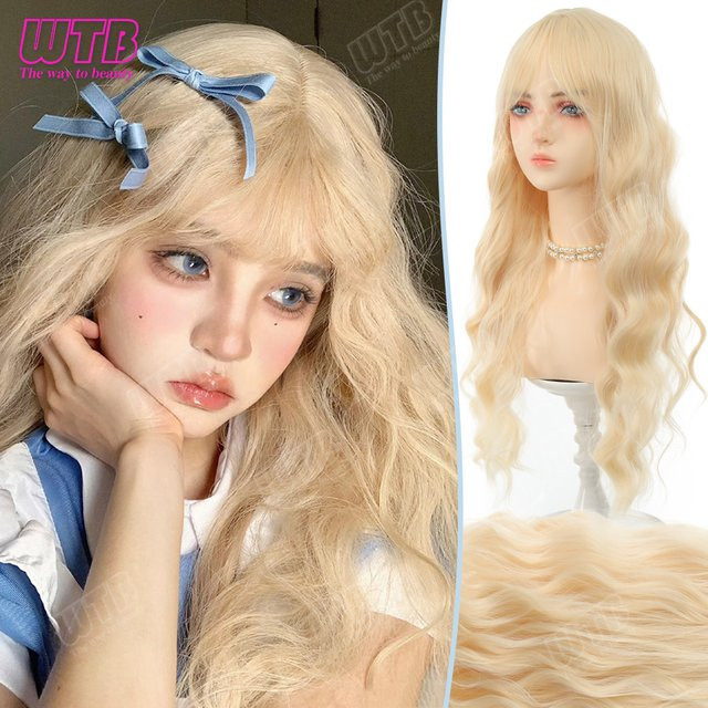 WTB Lolita-Perücke, hellgold, lange Locken mit Pony, Damen - Bild 1