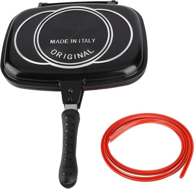 Doppelseitige Grillpfanne von aimo in Schwarz mit Anti-Burn-Griff aus Aluminium und Silikon, Durchmesser: 32 cm - Bild 1