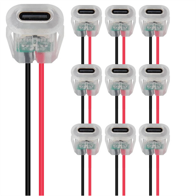 AOKIN USB-C Pigtail-Verlängerungskabel mit LED-Licht, transparenter USB-C Buchse 2P Kabelanschluss - Bild 1