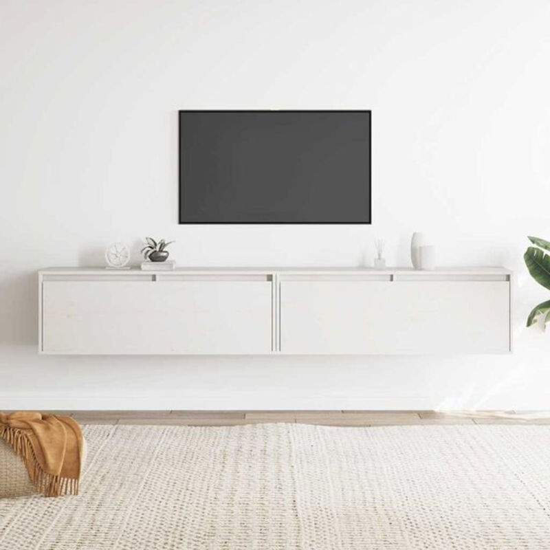 vidaxl Wandschränke Set aus 2 Stück in Weiß, Massivholz Kiefer, minimalistisches Design mit Schwebetüren, B/T/H: 100 x 30 x 35 cm - Bild 1