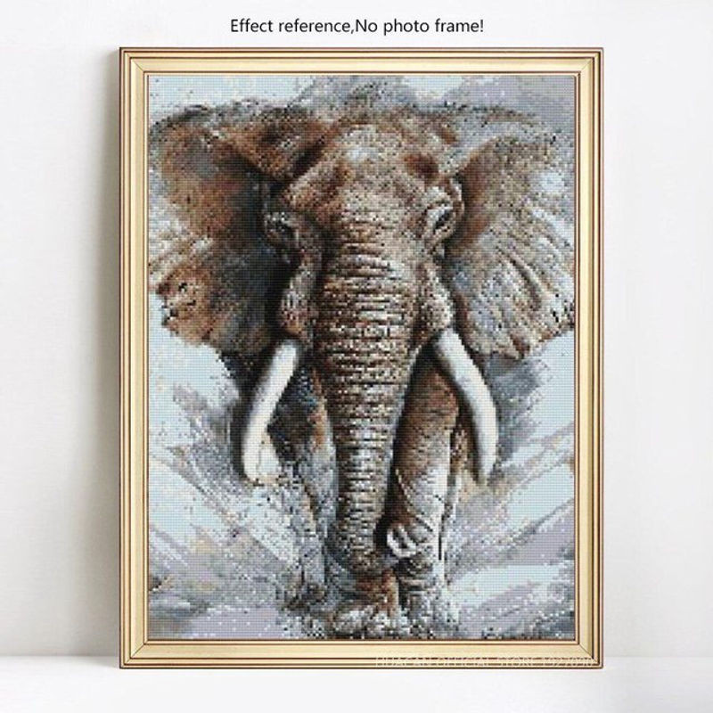 FIYO DIY-Diamant-Gemälde Elefant in Braun, Mosaik-Stickerei mit runden Steinen, Querformat, B x H: 30 x 20 cm - Bild 1
