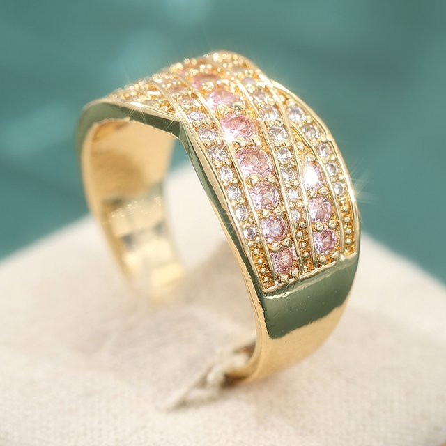 YoYo Kreuzband-Ring, Gold, Rosa Zirkonia, Damen - Bild 1
