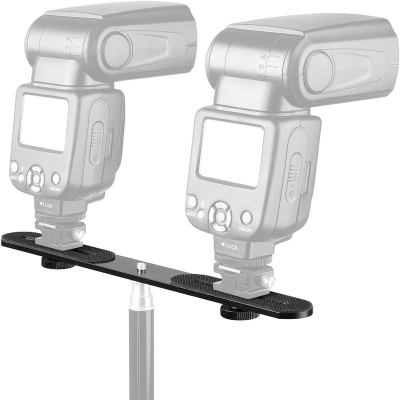 VeFly Dual-Blitzhalterung mit gerader Verlängerungsstange für Blitzstativ, DSLR-Kamera und LED-Beleuchtungsständer, Schwarz - Bild 2