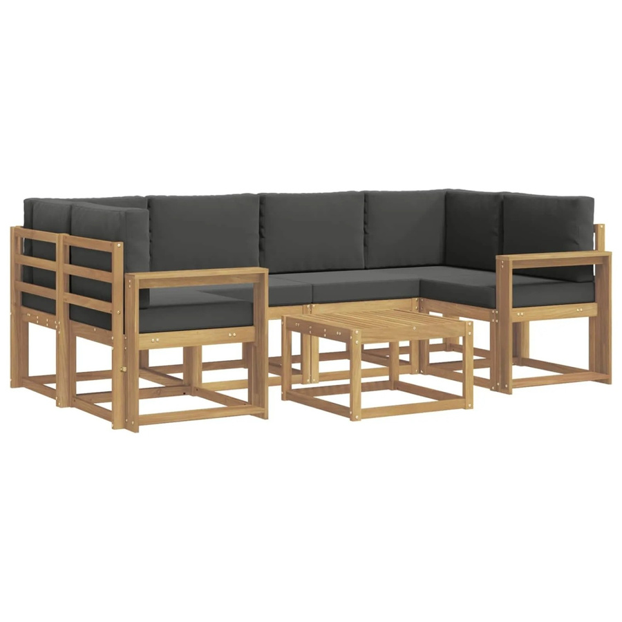vidaXL Outdoor-Sofagarnitur aus Akazienholz mit Kissen und Couchtisch, 7-teiliges Set in Weiß, Anthrazit und Braun - Bild 2