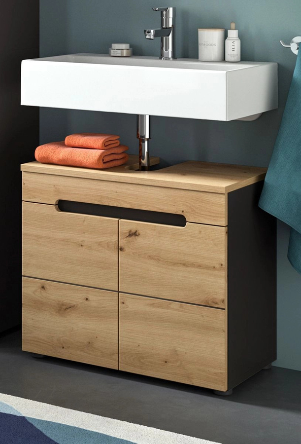 Waschbeckenunterschrank Cooper von Inn.Furn in Eiche und Grau mit Soft-Close-Türen, Breite: 63 cm - Bild 1
