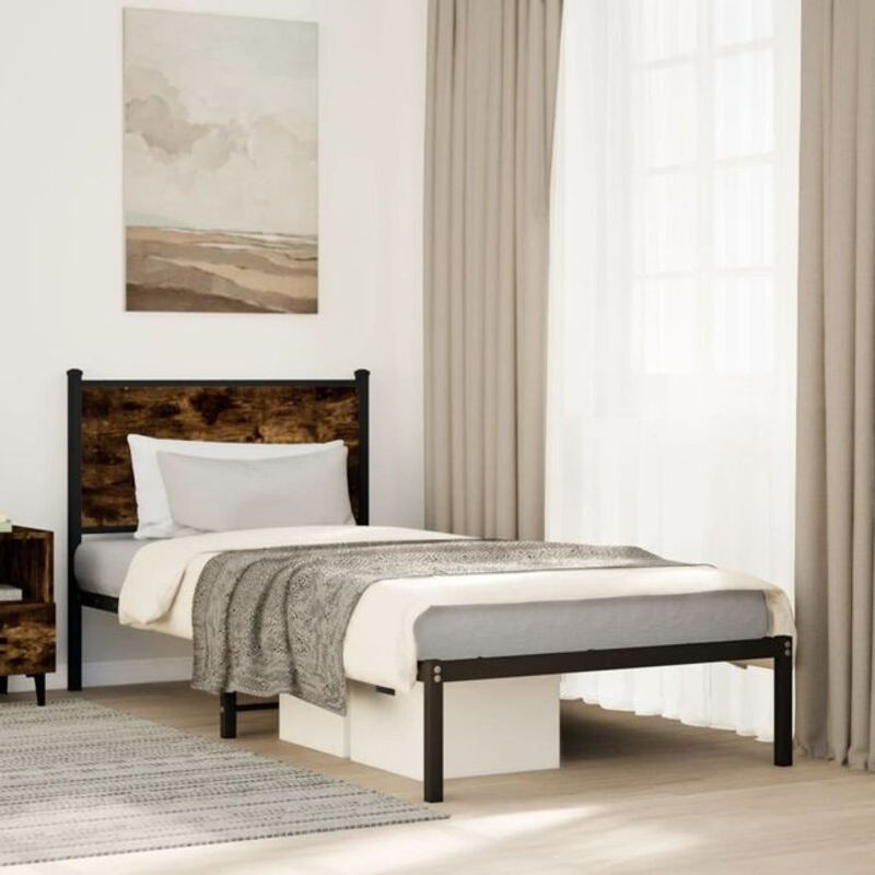 Metallbett Vidaxl in Räuchereiche und Braun im Industrial Design, B/T/H: 80 x 200 x 91,5 cm - Bild 1