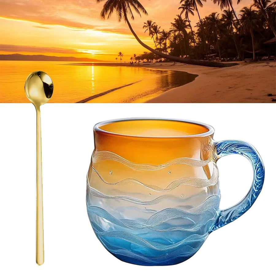 eelhoe Seeglas-Sonnenuntergang-Becher mit Löffel, Mehrfarbig, Kaffeetasse aus Glas - Bild 2