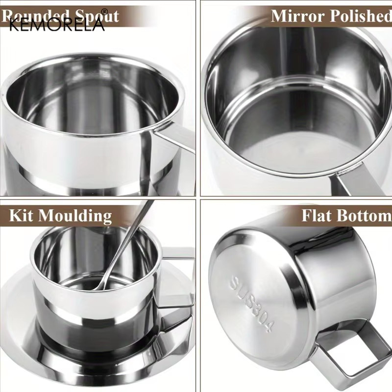 KEMORELA Espressotasse aus Edelstahl in Silber, doppelwandig mit Untertasse, 200 ml - Bild 4