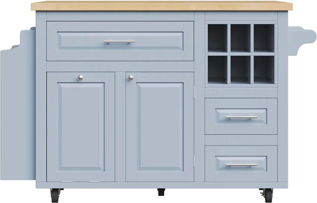 Merax Küchenwagen in Blau mit Weinkorb, Schubladen und Rollen, B/T/H: 91 x 62 x 75 cm - Bild 1