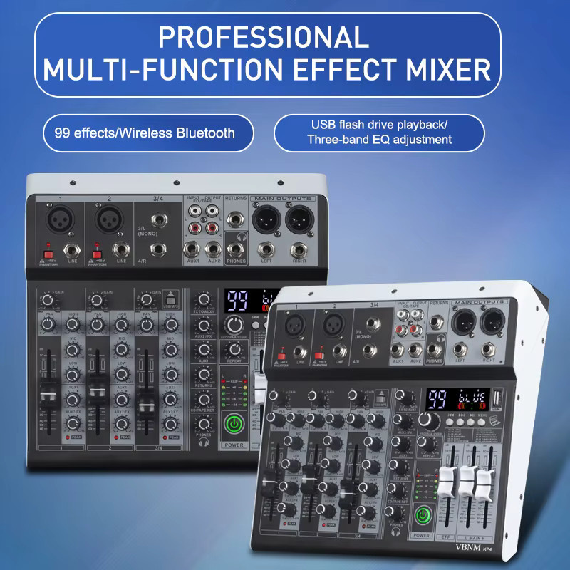 VBNM 4-Kanal Professioneller Audio-Mixer mit 99 DSP-Effekten und 48V Phantomspeisung in Schwarz - Bild 4