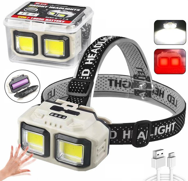 KDULIT LED-Induktionsscheinwerfer Typ C in Weiß, wiederaufladbare Kopf-Taschenlampe mit 4 Beleuchtungsmodi, wasserdicht für Camping, Angeln und Bergbau - Bild 1
