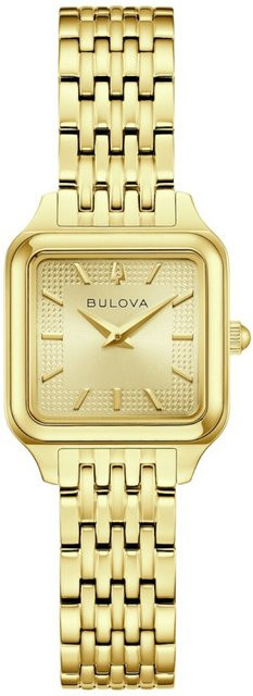 Bulova Damenuhr, Quarz, Edelstahl, Gold, Eckig, 28 mm, Saphirglas - Bild 1