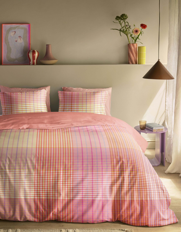Oilily Mako-Satin Bettwäsche Solin Wende Design Karo Kariert Pink Orange B/H: 135 x 200 cm - Bild 1