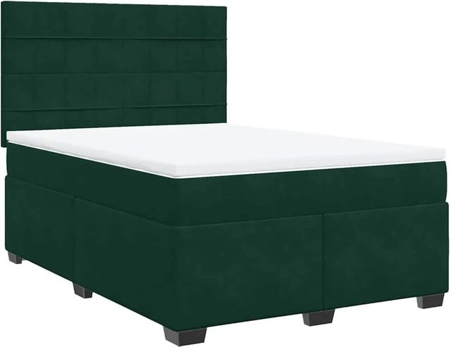 vidaXL Boxspringbett mit Matratze Dunkelgrün Samt Hybrid-Design mit Taschenfederkern B/T/H: 140 x 200 x 144 cm - Bild 1