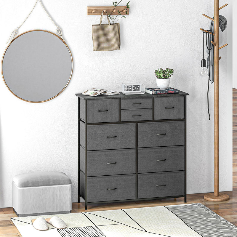 HOMCOM Kommode Aufbewahrungsschrank mit 10 faltbaren Stoffschubladen aus Stahl in Schwarz für Wohnzimmer und Schlafzimmer - Bild 2