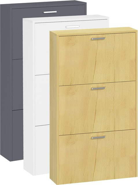VCM Schuhschrank aus Holz mit 3 Klappfächern und 2 Schubladen für Flur und Diele, B/T/H: 108 x 17 x 59 cm - Bild 1