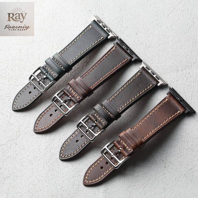 Raystray Uhrenarmband Echtleder, Vintage, Schwarz - Bild 1