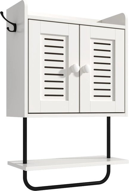 Relaxdays Hängeschrank in Weiß mit Handtuchhalter und Lamellenoptik, B/T/H: 61 x 40 x 17,5 cm - Bild 1