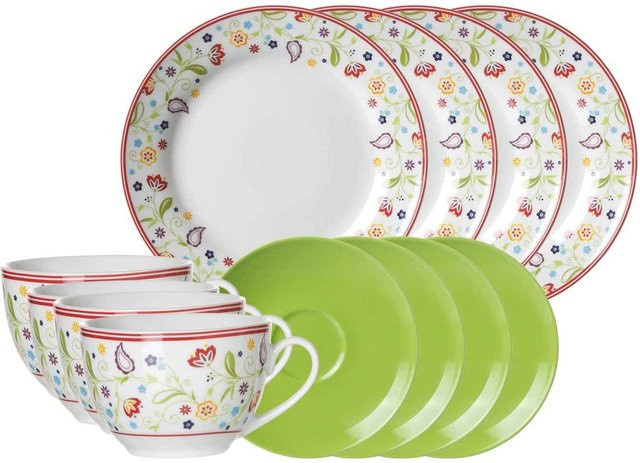 Ritzenhoff & Breker Kaffeeservice Shanti Doppio aus Porzellan 12er Set in Green und Multicolour - Bild 1