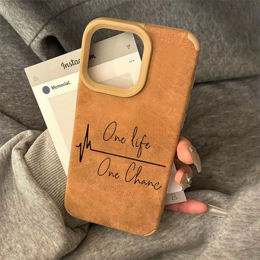 One Life One Chance Handyhülle mit Lederstruktur in Braun für iPhone 11 bis iPhone 17 Pro Max Serie, Anti-Drop und Anti-Rutsch Design - Bild 3