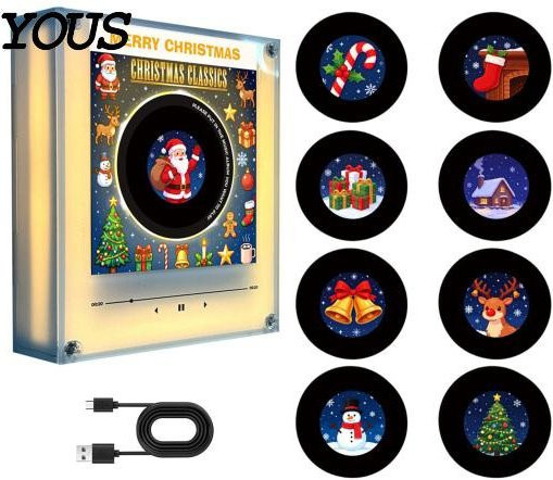 Individueller magnetischer Musikwürfel im Vinyl-Schallplattenspieler-Design mit 9 programmierbaren Platten, 128MB Speicher und NFC-Funktion, LED-Nachtlicht, Grau/Mehrfarbig - Bild 1