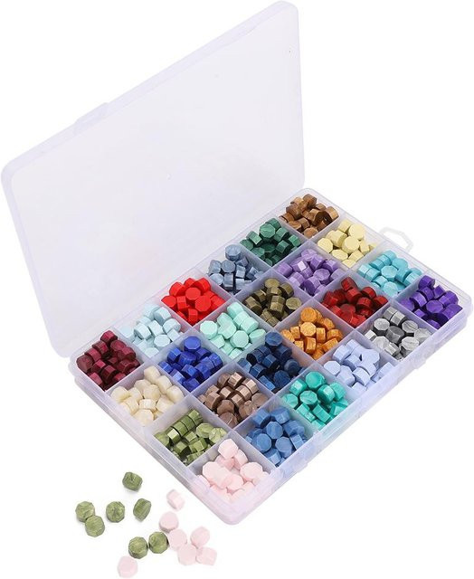 Siegelwachsperlen Set Retro in 24 Farben mit achteckigem Wachssiegelstempel für DIY Handwerkszeug in White und Multicolour - Bild 1