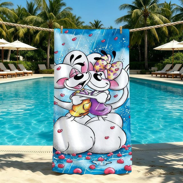 D-Diddl Handtuch für Strand und Camping, buntes Cartoon-Design, schnelltrocknend, B/H: 70 x 140 cm - Bild 1
