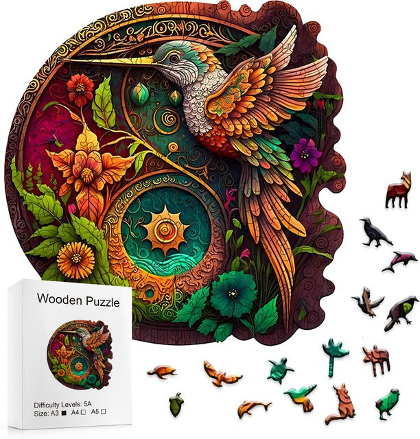 Supretty Holzpuzzle Kolibri-Scheibe, Tierpuzzle, Bunt / Mehrfarbig - Bild 1