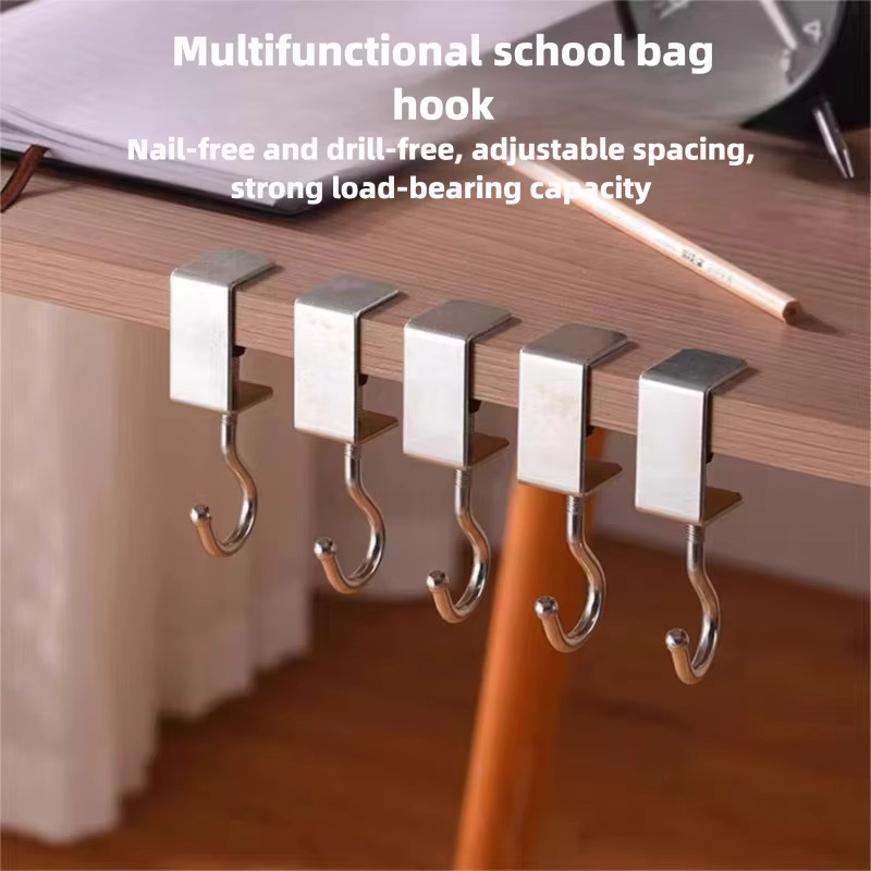 Robuster Schreibtischhaken aus Eisen in Silber, platzsparender Rucksackbügel und Taschen-Organizer für Schreibtische ohne Bohren - Bild 1