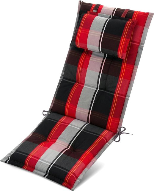 Beautissu Premium Hochlehnerauflage aus Polyester, Schwarz-Rot-Weiß-Kariert, B/H: 120 x 50 x 7 cm - Bild 1