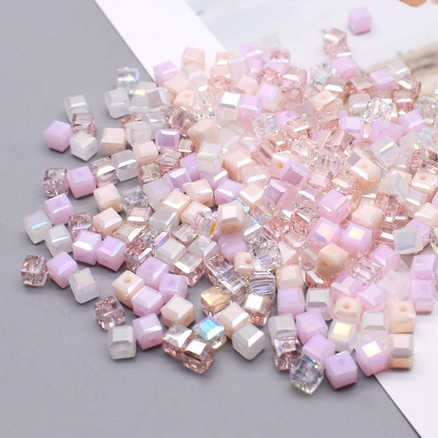 YanQi Charms, tschechische Glaskristall Perlen, Rosa, 6mm, Würfel, quadratisch - Bild 1
