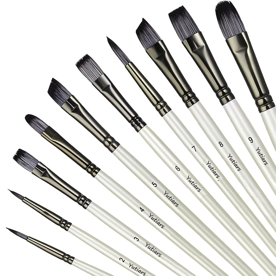 Yutiars 10-teiliges professionelles Künstler-Pinsel-Set mit weißen Griffen und Nylonborsten für Aquarell und Gesichtsbemalung - Bild 2