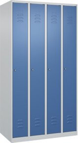 C+P Spind Classic PLUS Garderobenschrank mit 4 Abteilen, Farbe Lichtgrau/Fernblau, H x B x T: 185 x 100 x 50 cm, mit Zylinderschloss und 3 Garderobenhaken - Bild 1
