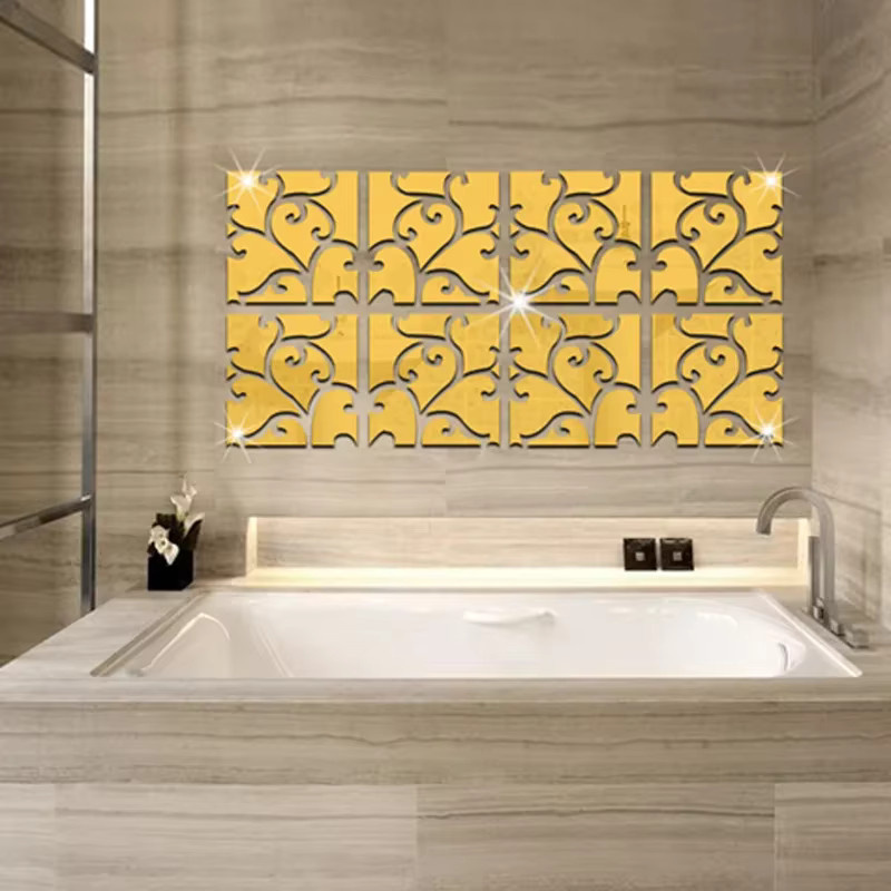 Shunmaii 3D Acryl Spiegel Wandbild in Gold selbstklebend zur DIY Wanddekoration für Wohnzimmer und Badezimmer - Bild 3