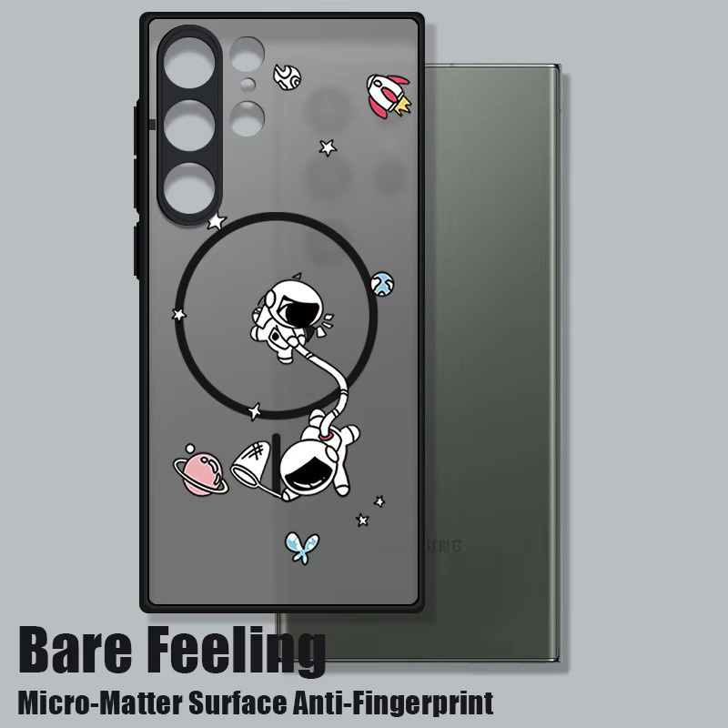 YISHANGOU Magnetische Handyhülle mit Cartoon-Astronauten für Samsung Galaxy S24, Schwarz - Bild 2
