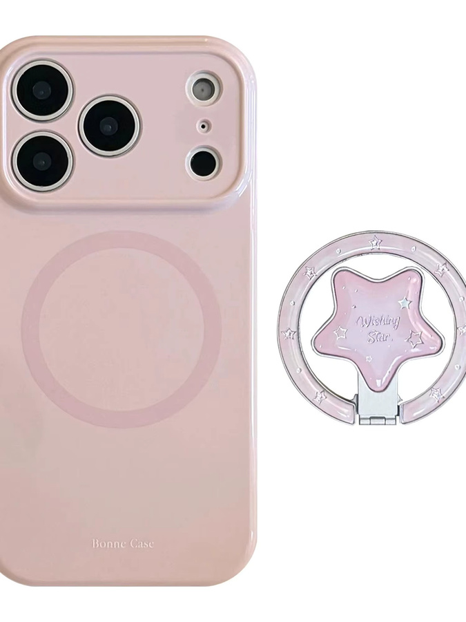 Glänzende Schutzhülle für Apple iPhone 17 16 15 14 13 Pro Max in Pink mit vergoldetem Stern-Magnethalter - Bild 5