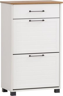 SCHILDMEYER Schuhschrank Jelda Landhaus Eiche Weiß Matt, B/T/H: 62 x 34,1 x 102 cm - Bild 1