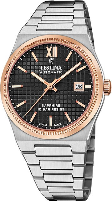 Festina Herrenuhr Automatik, Edelstahl, Schwarz, 40 mm, 10 ATM - Bild 1