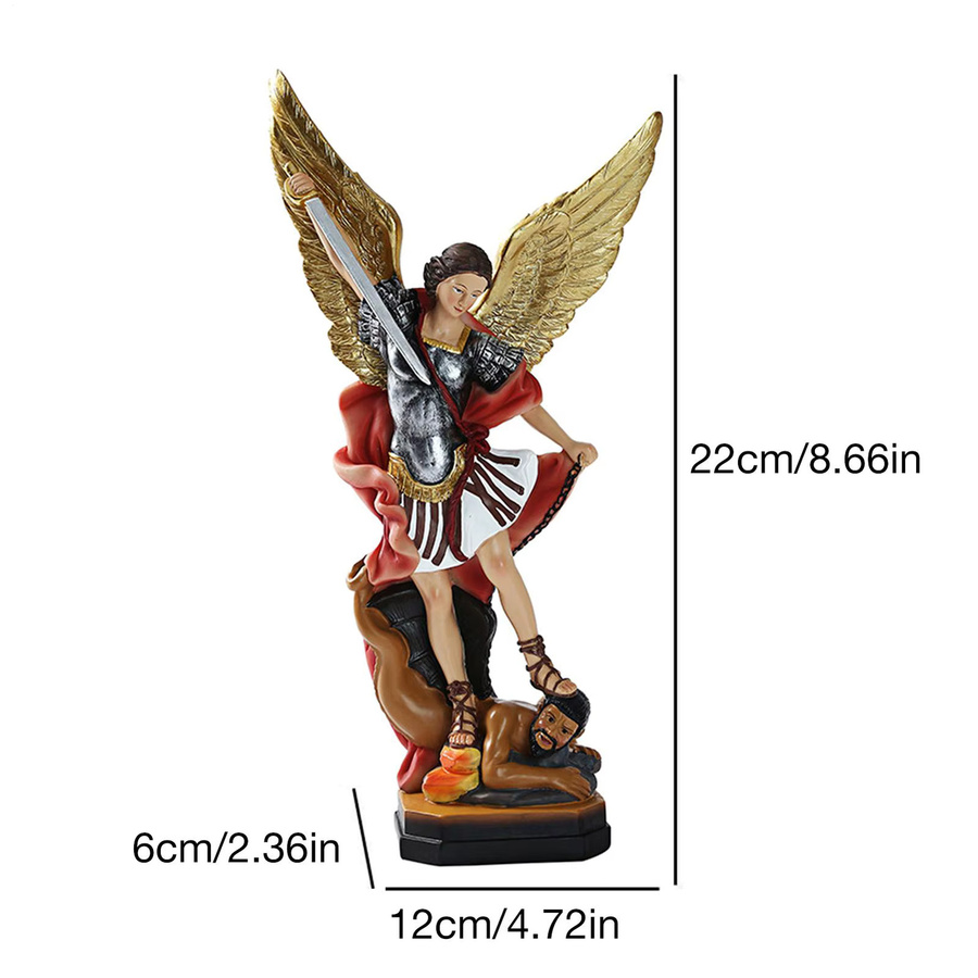 Waasoscon Erzengel Michael Statue aus farbigem Kunstharz, Dekofigur St. Michael siegt über Satan, Mehrfarbig - Bild 3