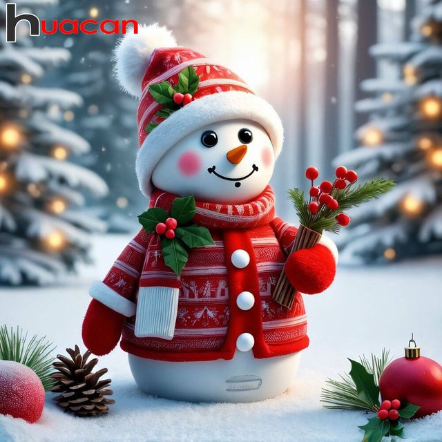 HUACAN 5D DIY Schneemann Diamant Malerei Weihnachten Diamant Mosaik Kunstset Kiefernwald in Multicolour, B/H: 20 x 20 cm - Bild 1