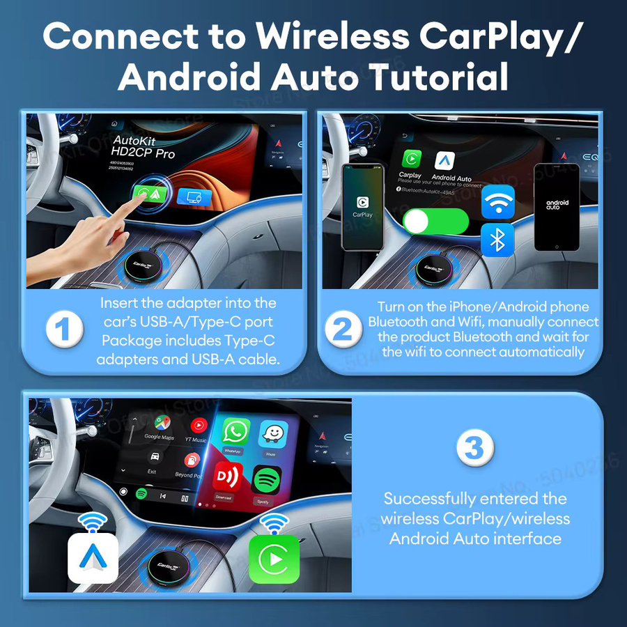 CarlinKit HD2CP Pro 3-in-1 Smart Car Box für Wireless Android Auto, CarPlay und HDMI 2K Video Streaming in Schwarz - Bild 5