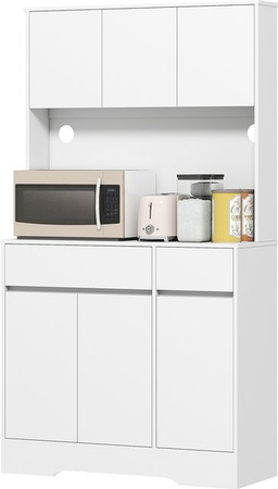 Aosom Küchenschrank Buffetschrank mit Arbeitsplatte und 6 Türen, Moderner Vorratsschrank und Mikrowellenschrank mit verstellbaren Einlegeböden und Kabellöchern, Weiß, B/T/H: 100 x 38 x 180 cm