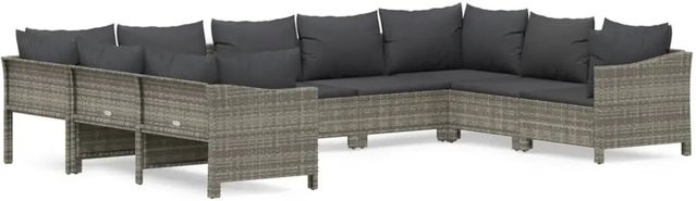 vidaXL 9-tlg Garten-Lounge-Set in U-Form aus grauem PE-Rattan mit Kissen und pulverbeschichtetem Stahlgestell - Bild 1