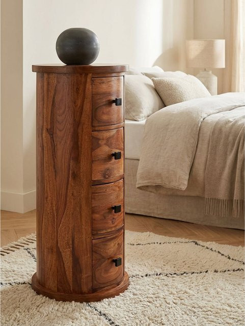 Schmales Sideboard aus Massivholz von KADIMA DESIGN in Braun im Jugendstil, B/T/H: 85 x 35 x 35 cm - Bild 1
