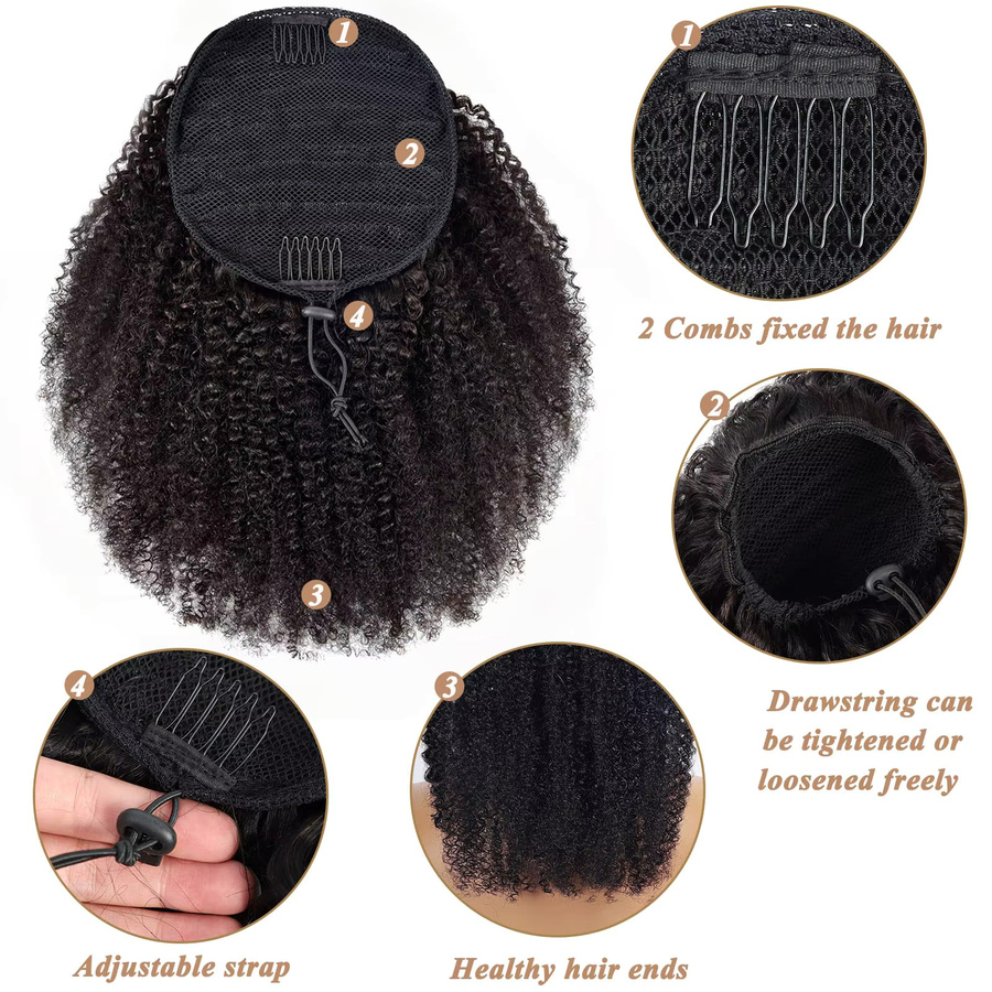 Tomiyaa Clip-in Pferdeschwanz Extensions, Kinky Curly, Unisex - Bild 4