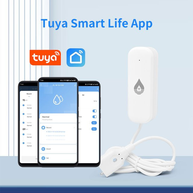 Tuya Smart Wasserleck-Sensor mit WiFi und Zigbee zur Fernüberwachung via Smart Life App, Überschwemmungsalarm für Haussicherheit, kompatibel mit Alexa und Google Home, Weiß - Bild 1