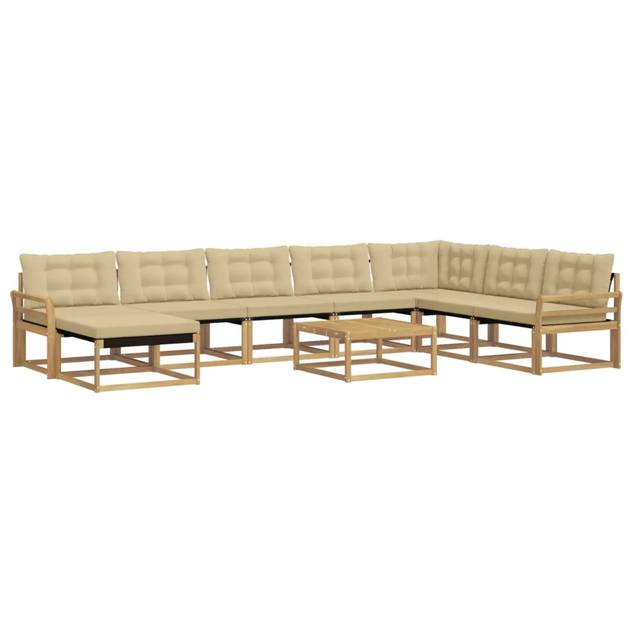 vidaXL 9-tlg. Outdoor-Sofagarnitur aus Massivholz Akazie in Weiß und Beige mit Textilene-Bezug und L-Form - Bild 2