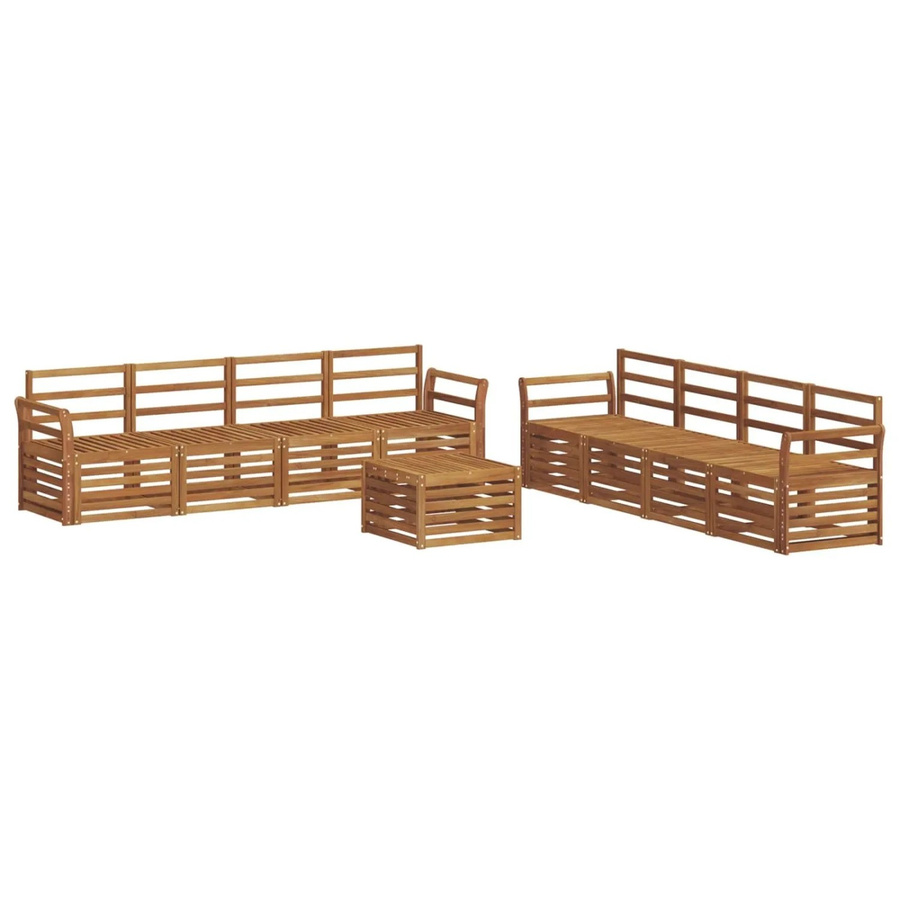 vidaXL Sofagarnitur aus Massivholz Akazie in Natur, 9-teiliges Set mit Tisch und Sitzgelegenheiten im modernen Latten-Design - Bild 2