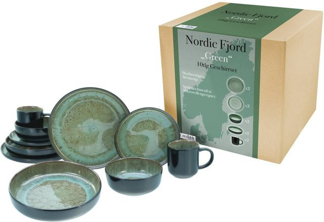 CreaTable Kombiservice Nordic Fjord aus Steinzeug, 10-teilig, grün - Bild 1
